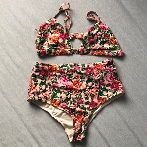 Floral high waisted bikini set